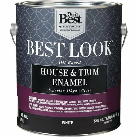 ALL-SOURCE Best Look Oil-Based Alkyd Gloss Exterior House & Trim Enamel Paint, White, 1 Gal. HW45W0713-16